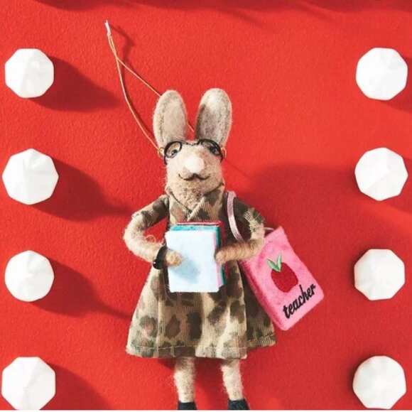 NWT Anthropologie Busy Bunnies Teacher Felt Ornament - Picture 2 of 3